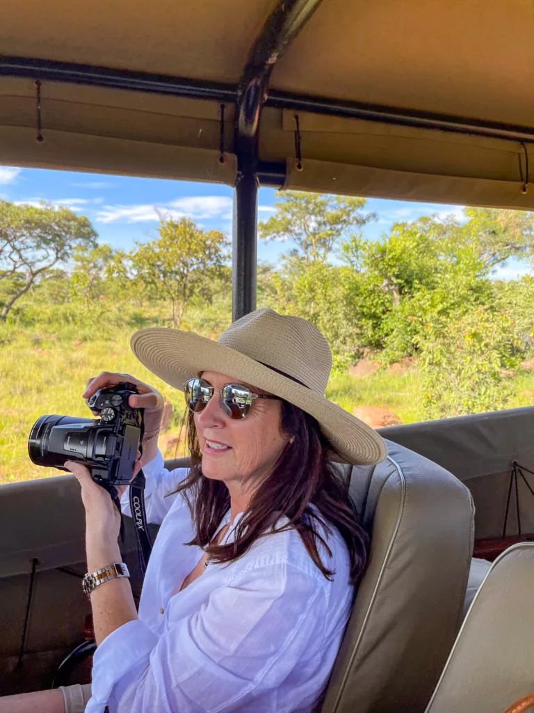 Petra enjoying the magnificent photo opportunities at Sediba Luxury Lodge