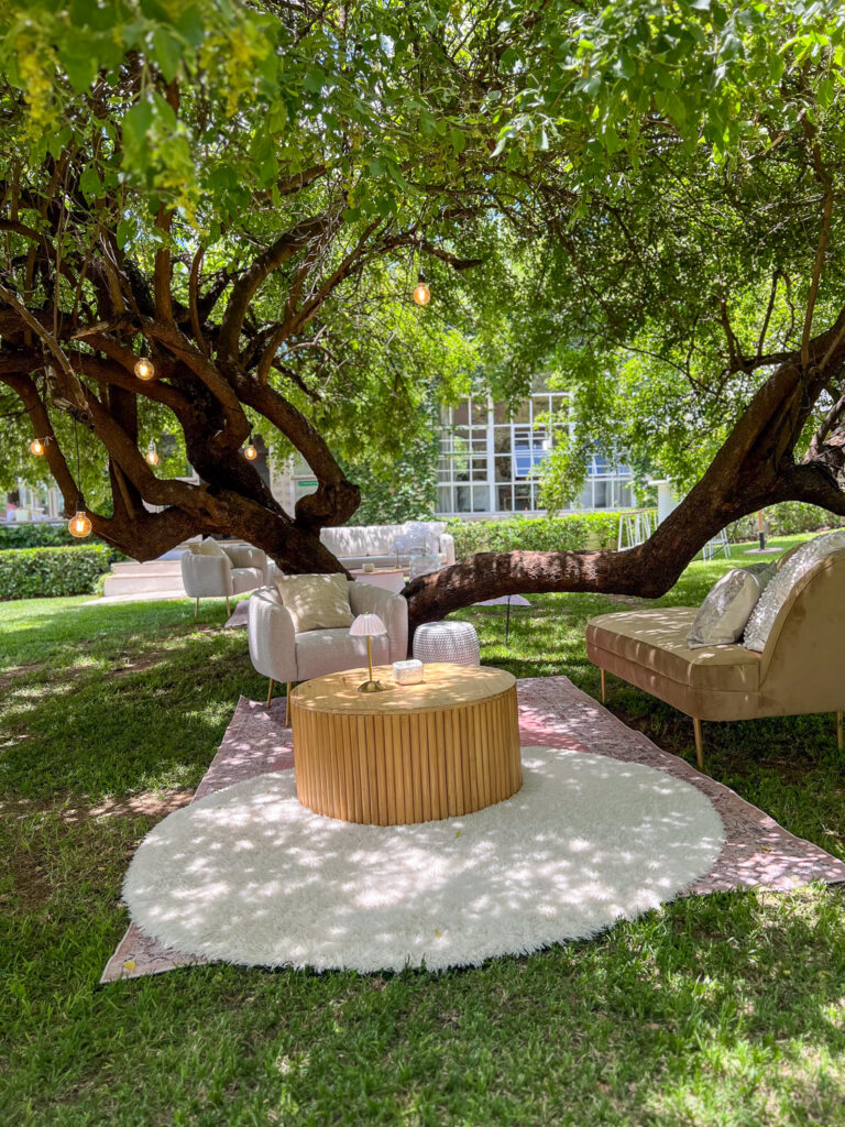 The outdoor seating are at The Forum White Light in Johannesburg. The area is ideal for pre-wedding ceremony drinks