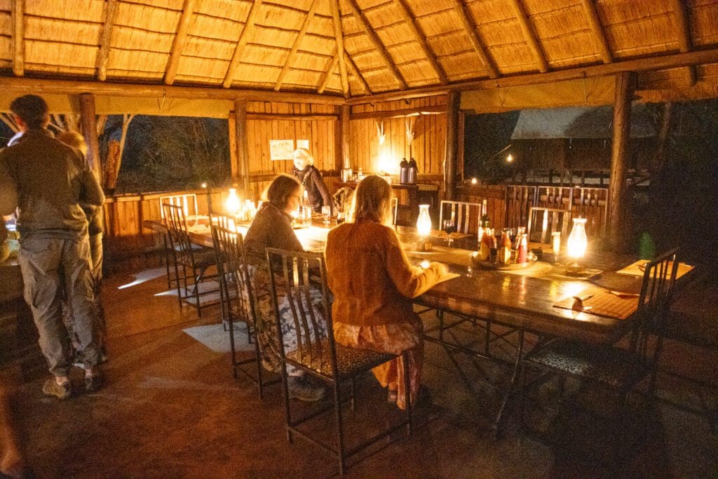 The dining area of a safari lodge in a game reserve in South Africa