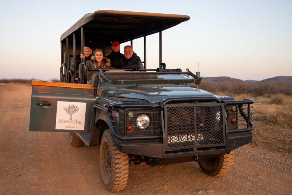 A game vehicle in Madikwe Game Reserve Morning and evening game drives are the best