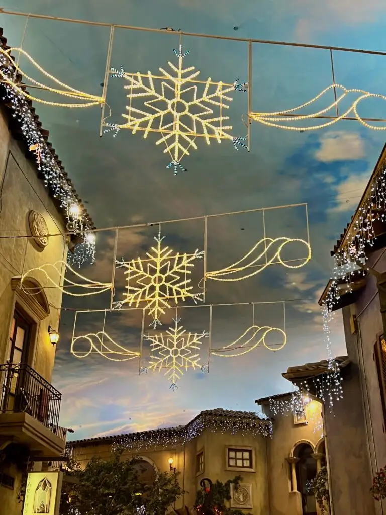 Christmas lights against the ceiling at Monte Casino