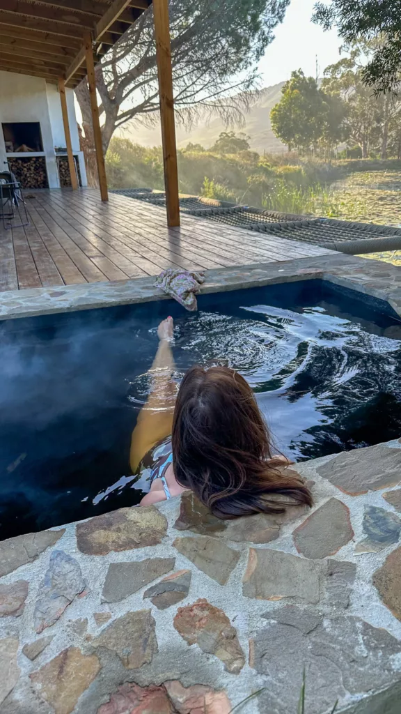 Petra enjoying the private hut tub late afternoon