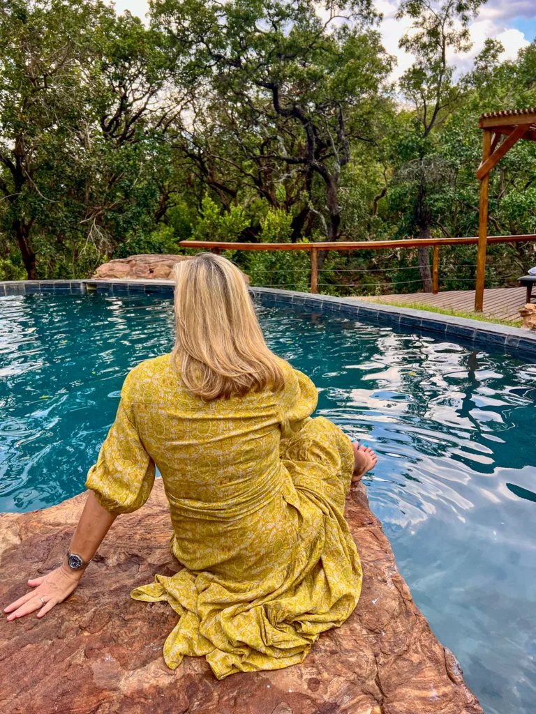 The spectacular pool at the main lodge where elephants often visit for a refreshing shower