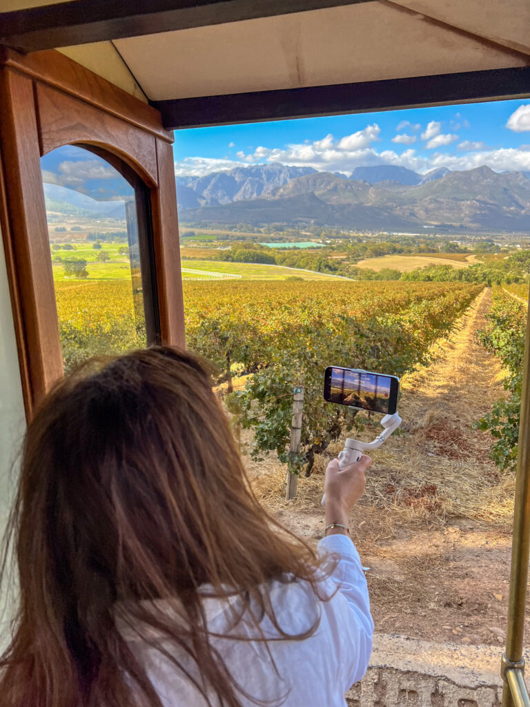 Franschhoek motor museum Petra taking every opportunity to create beautiful content