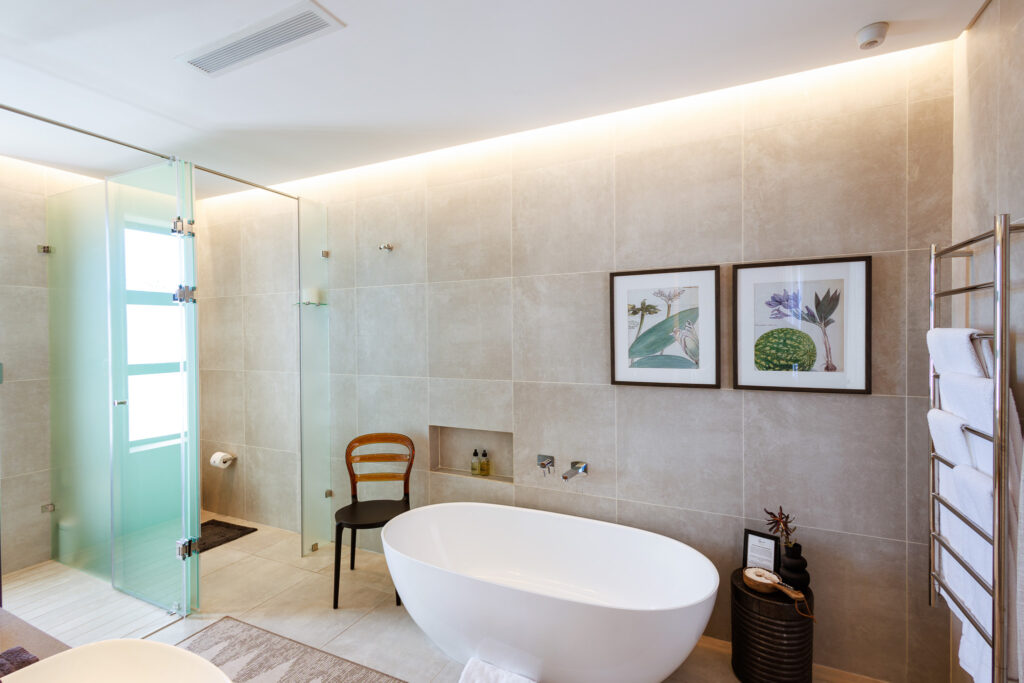 The bathroom of one the Luxury Cottages at Vergenoegd Löw Boutique Hotel and Spa