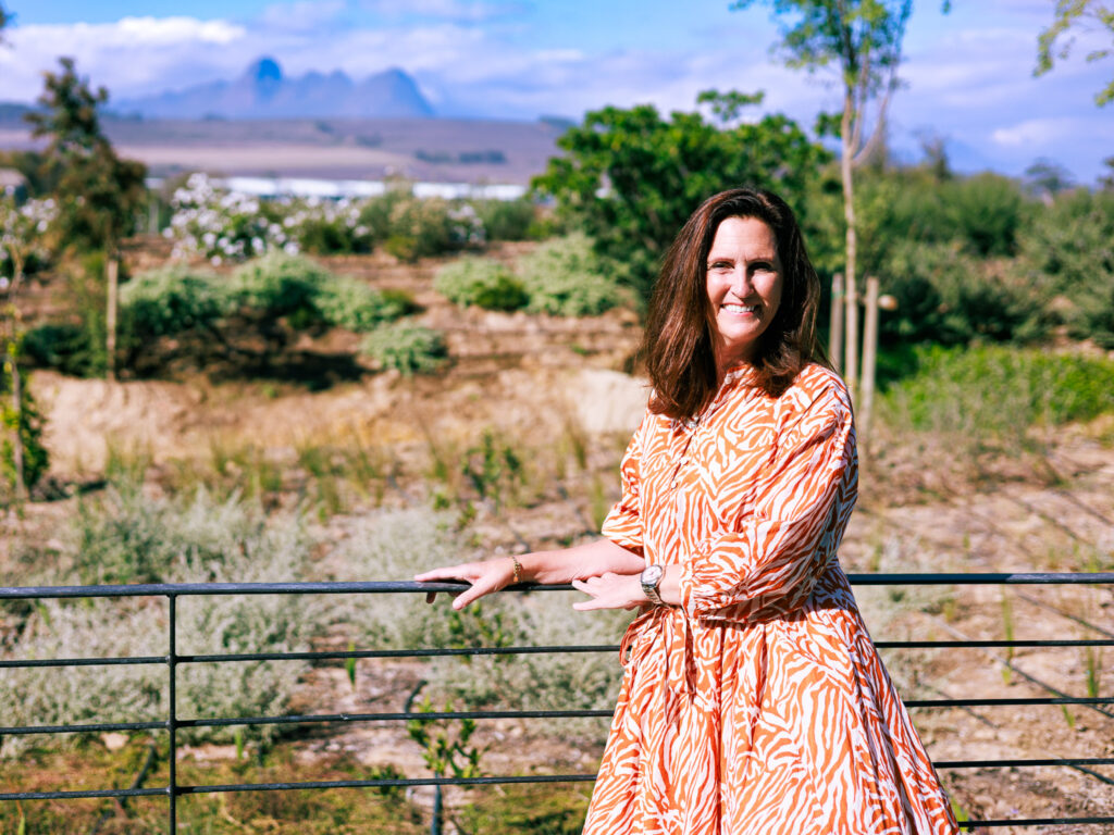 Petra enjoying the vineyard views