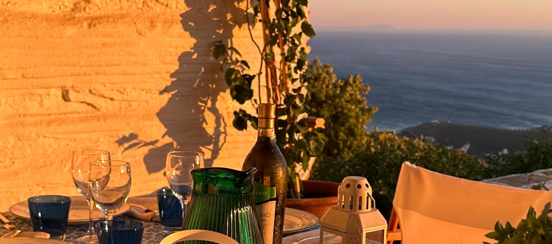 sunset in Greece, Andros Sonnenuntergang, Blick auf die Ägäis, View over the ocean, Ferienhaus Andros