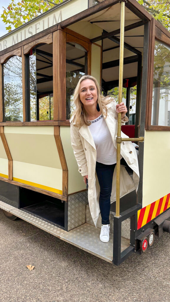 Bernie on the wine tram at Anthonji Ruer wine farm