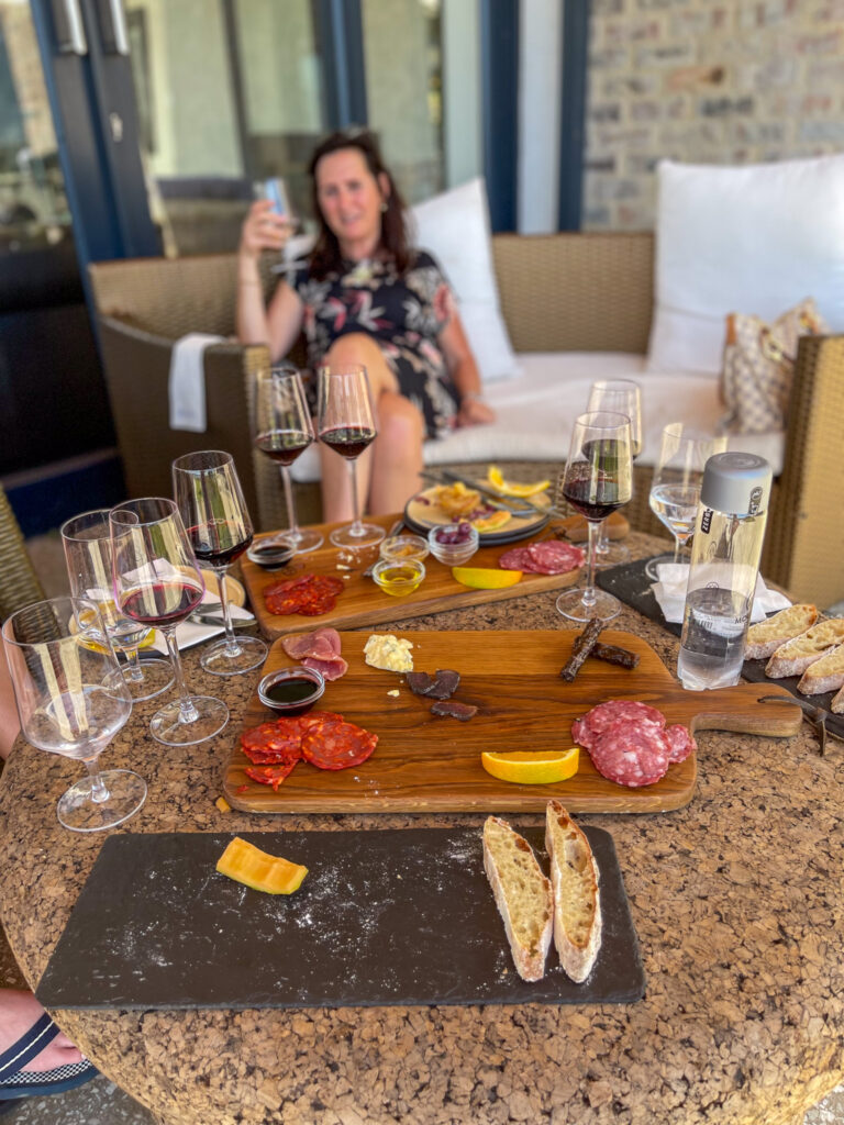 Enjoying a platter with a wine tasting at Benguela Cove wine estate