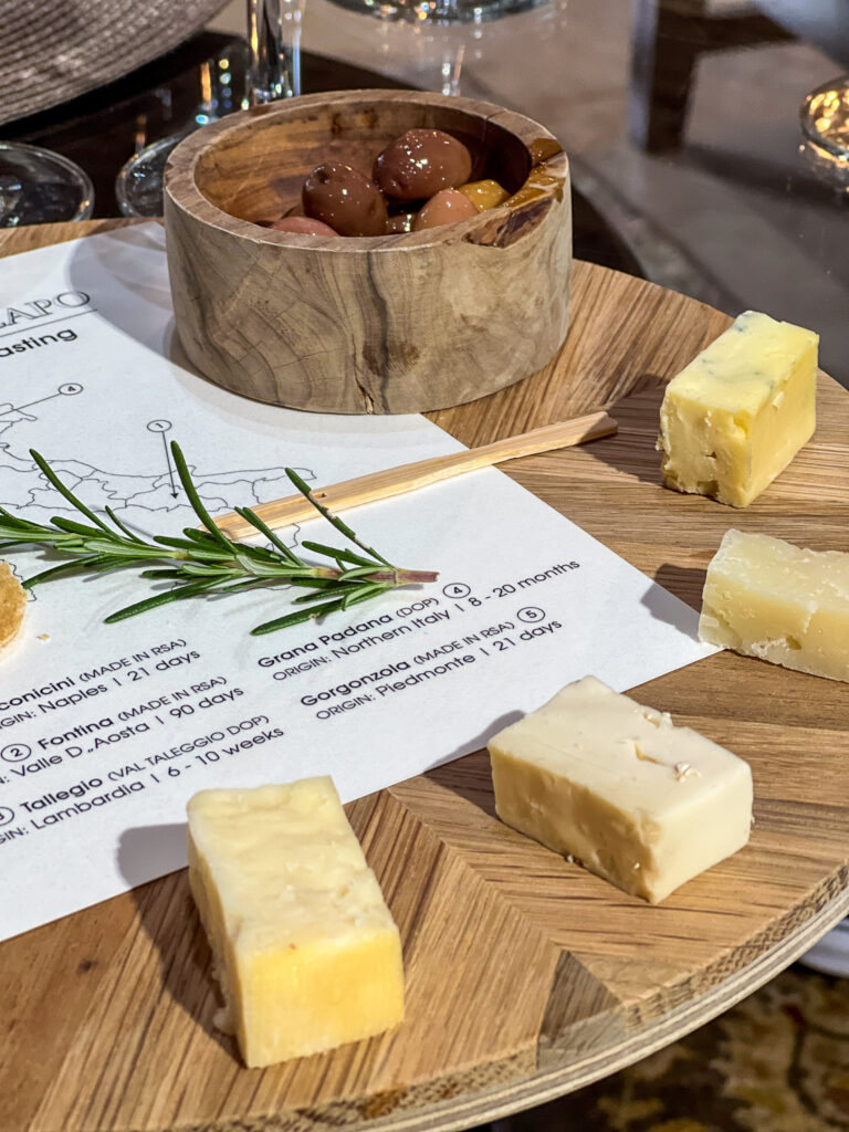 The cheese and wine pairing we enjoyed at Terra Del Cappo
