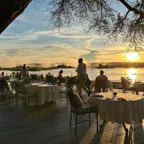 Dinner Royal Livingstone, sunset over Zambezi River