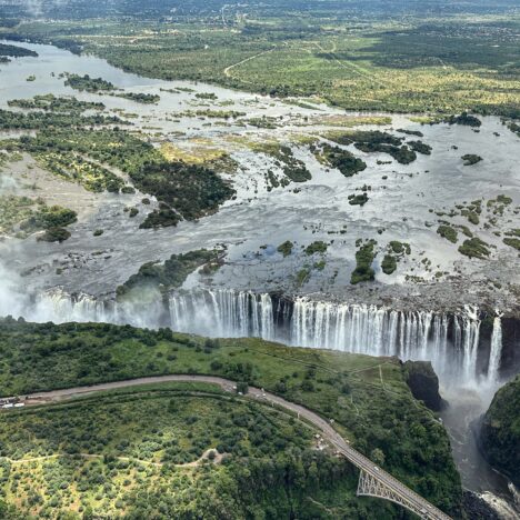 Victoria Falls with arial views over Zimbabwe and Zambia