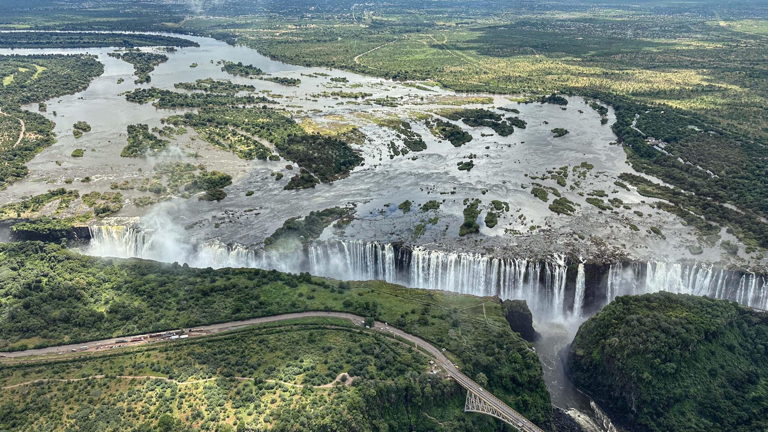 Victoria Falls with arial views over Zimbabwe and Zambia