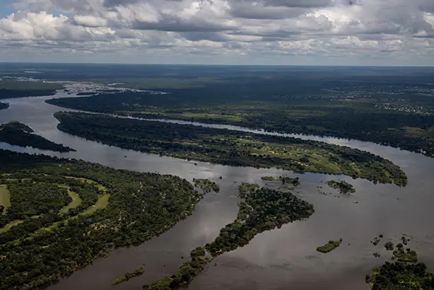 The Okavango Delta from a helicopter