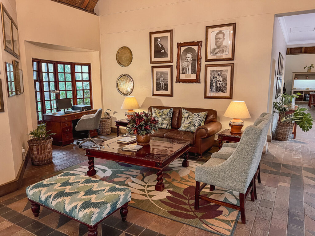 The inviting reception area of Ilala Lodge Victoria Falls