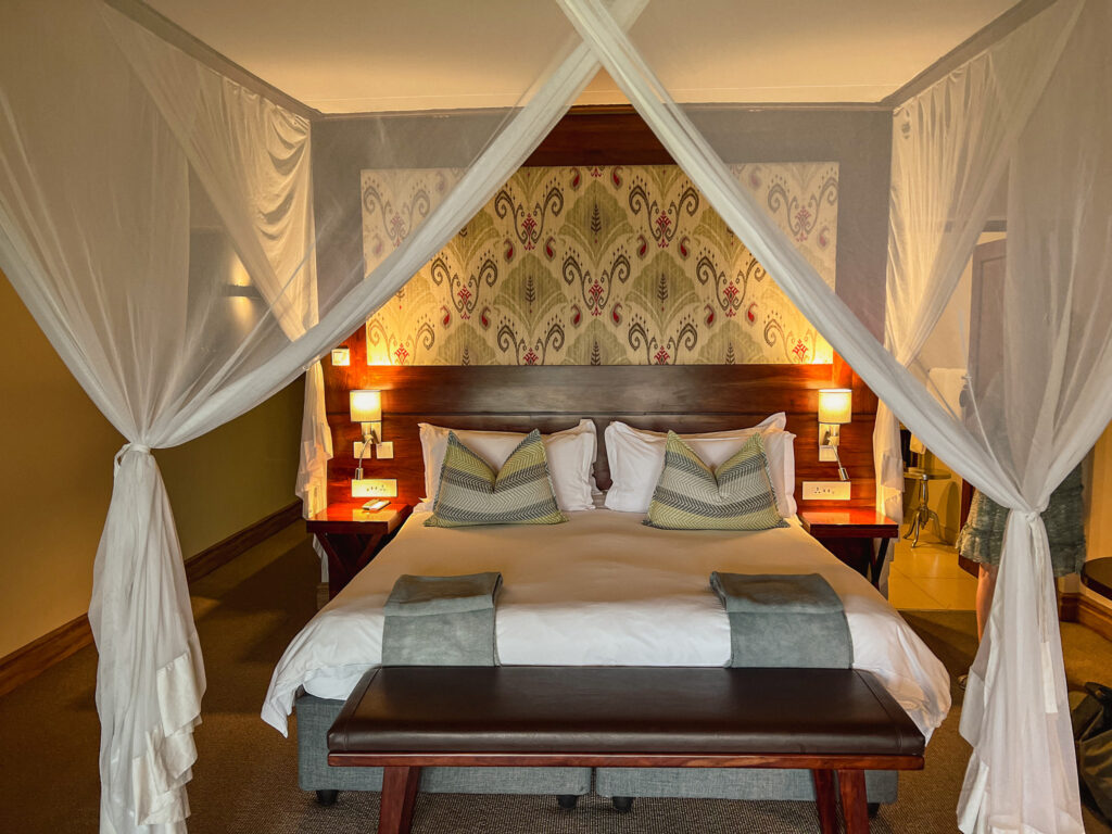 Our lovely suite with mosquito canopy above the bed