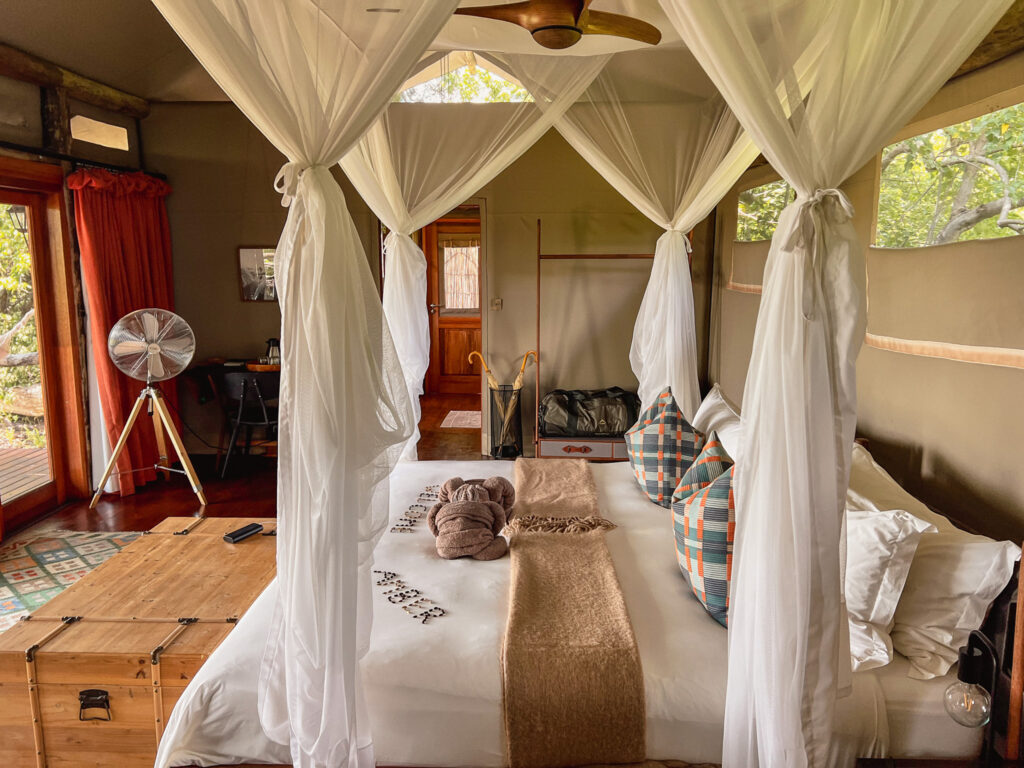 The interior of tent 3 at Amber River Camp Botswana