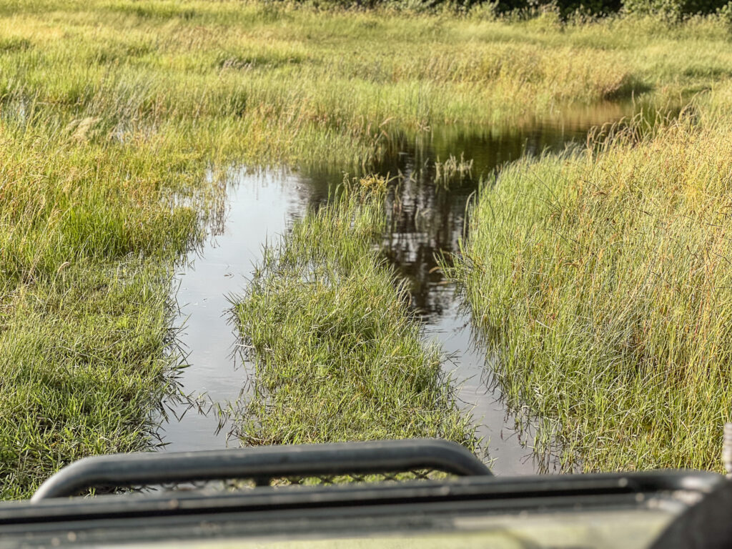 The road is flooded during the raining season which makes it a fun adventure to navigate through the water ways
