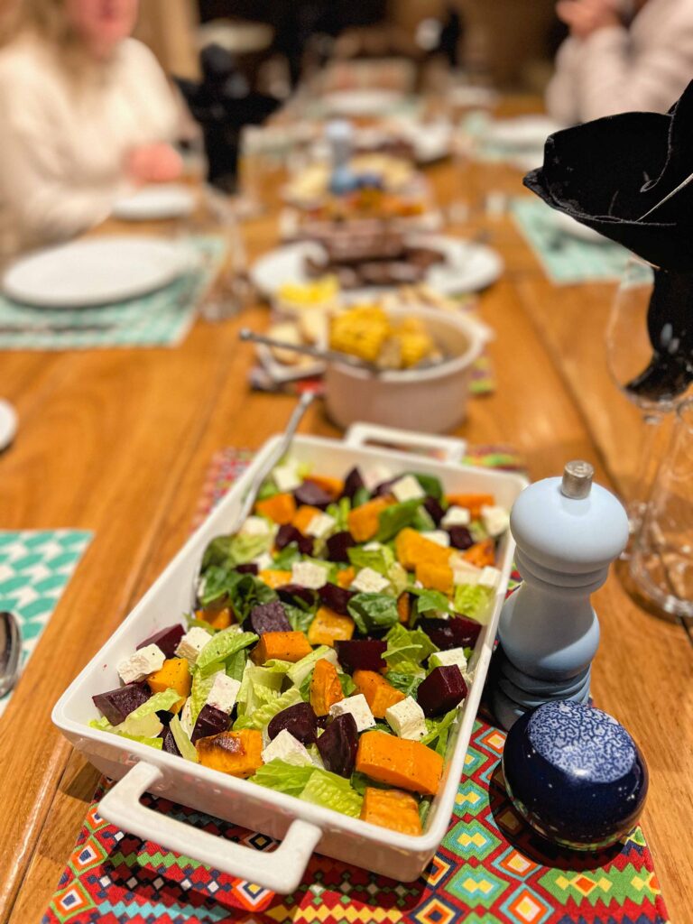 Table full of amazing food at Sandcastle Villa