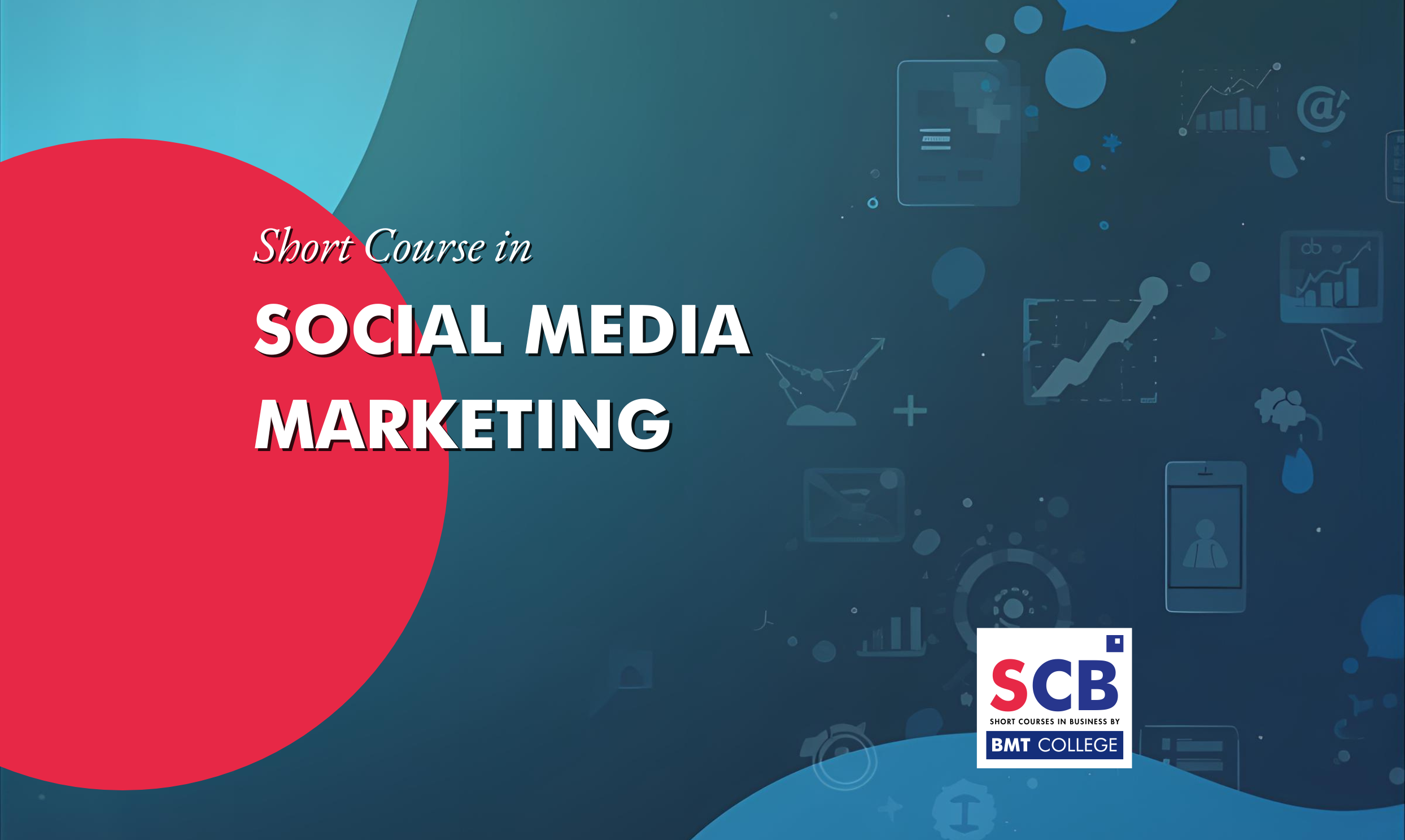 BMT College online learning home screen for Social Media Marketing and Influencer training, with modules on content creation, analytics, branding and certified digital skill